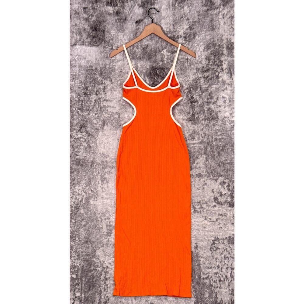 Reformation Lilou Dress Medium Womens Orange Knit Waist Cut Outs Midi - Picture 3 of 8